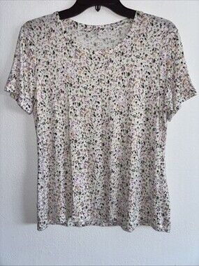 APT. 9 Women's Floral Short Sleeve T-Shirt White Green Pink Size PM